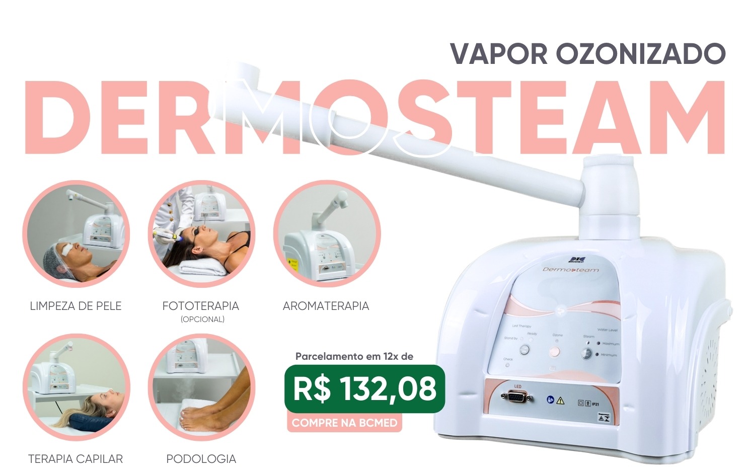 Dermosteam - Aparelho de Vapor de Ozônio, Vapor de Água e Aromaterapia - IBRAMED