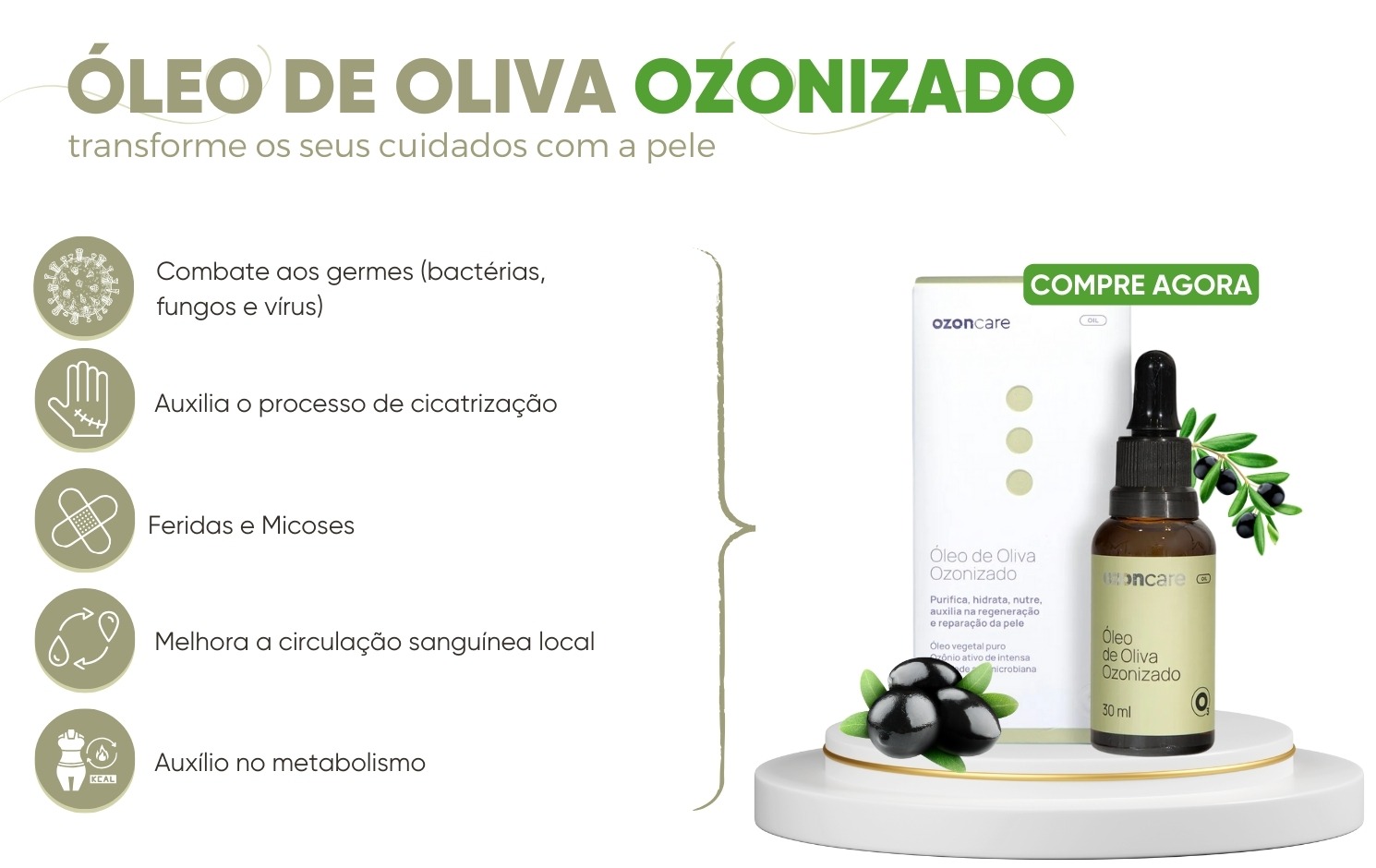 INDICAÇÕES Óleo de Oliva Ozonizado 30ml - Ozoncare 