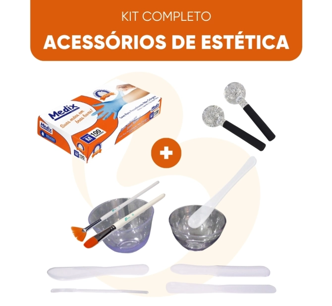 Kit Completo 2.0 - Cubetas + Espátulas + Pincéis + Esferas Pequena + Luva - Acessórios de Estética Estek