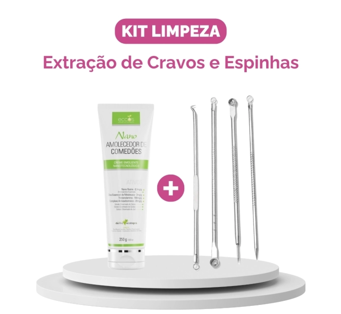 Kit Extração de Cravos e Espinhas - Nano Amolecedor de Comedões + 4 Curetas - Eccos Cosméticos 