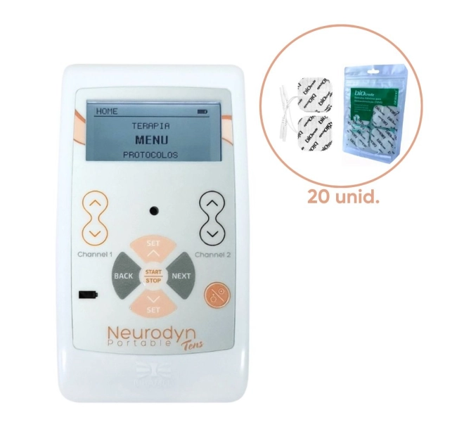 Kit Neurodyn Portable Tens - Ibramed + Eletrodo Adesivo 5x5 cm (20 unidades) - Bioland