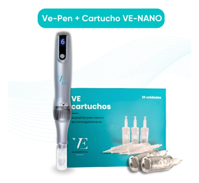 Kit Ve PEN Caneta de Microagulhamento + 10 Cartuchos NANO de 137 Agulhas - Variestética 