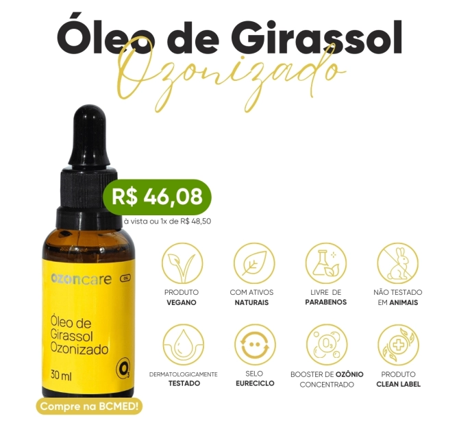 Óleo de Girassol Ozonizado 30ml com Ação Cicatrizante - Ozoncare