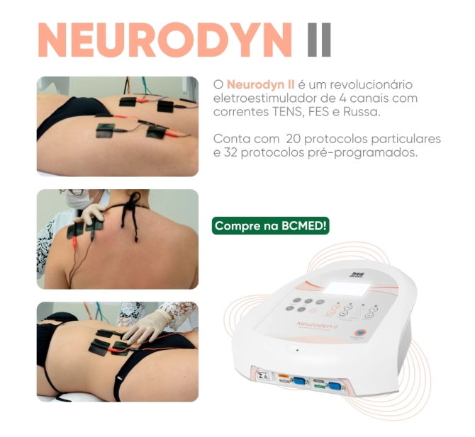 Neurodyn II - Aparelho de Correntes TENS, FES e Russa - Eletroestimulador de 4 Canais - Ibramed 