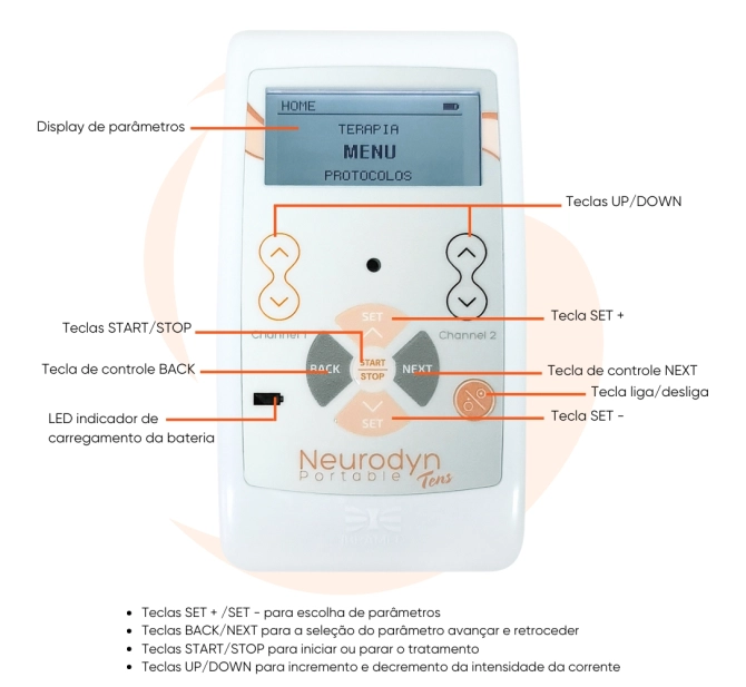 Neurodyn Portátil - Aparelho de Corrente TENS com 02 Canais - Ibramed