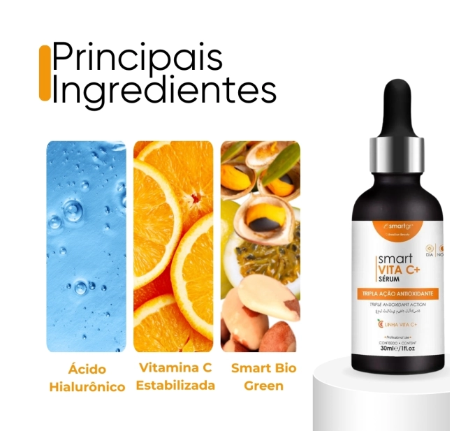 Sérum Smart Vita C+ Vitamina C, Ácido Hialurônico e Bio Green - 30ml - Smart GR