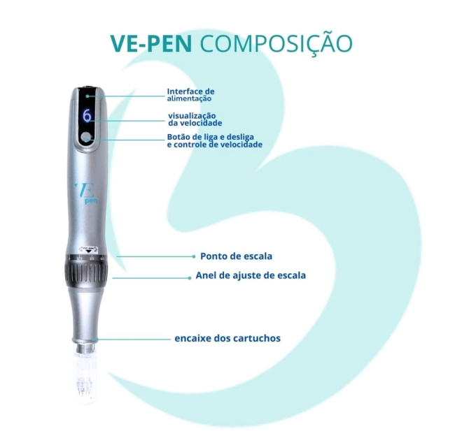 VE PEN Caneta de Microagulhamento Derma Pen p/ Micropigmentação e Tatuagens Ornamentais - Variestética